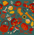 seamless pattern with autumn items vector image
