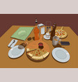 pizza on a served table color drawing vector image vector image