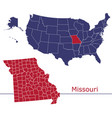 missouri map counties with usa vector image