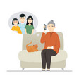 chinese grandmother talking on phone - flat vector image