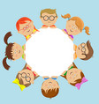 cute kids friends around the white circle vector image