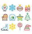 christmas colored icons with stroke - xmas tree vector image
