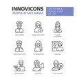 different people in face masks - line design style vector image vector image