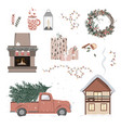 christmas and new year set with vintage car vector image vector image