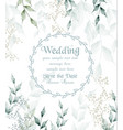 wedding card round frame watercolor green leaves vector image