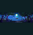lake in forest and night sky cartoon background vector image
