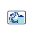 wahoo fish jumping fishing boat rectangle retro vector image