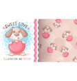 dog with heart - seamless pattern vector image vector image
