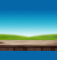 wood table top and blurred blue sky landscape vector image