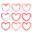 set of heart-shaped frames drawn in red ink vector image vector image