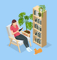 isometric woman sitting in a chair at home vector image vector image