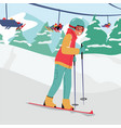 teen boy skiing at mountain resort with ropeway vector image