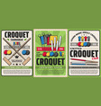 retro posters croquet sport club tournament vector image vector image