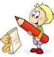 boy with red pencil drawing cat vector image vector image