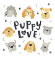 puppy love cute set dog heads vector image vector image