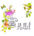retro graphic phone and watercolor flowers vector image
