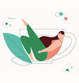 smiling woman fills at tea or coffee cup line vector image