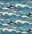 seamless pattern with sea waves and sharks vector image