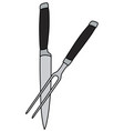 big kitchen knife and a meat fork vector image