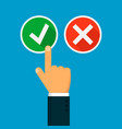 hand pushing button with checkmark icon isolated vector image