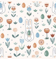 pattern with hand drawn bunnies easter eggs vector image