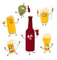 smiling funny beer bottle glass can mug hop vector image