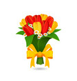 bouquet of red yellow tulip with a bow vector image