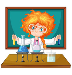 Frame template design with kid in science lab Vector Image