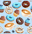 seamless pattern with coffee and donuts vector image