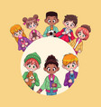 young interracial teenagers kids around anime vector image