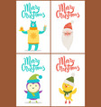 merry christmas collection bear santa bird chicken vector image vector image