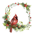 christmas plant frame with red cardinal bird pine vector image
