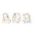 colored outline women portraits moon stars vector image