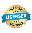 licensed 3d gold badge with blue ribbon vector image