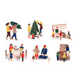 preparing christmas people celebrating winter vector image vector image