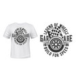 car wheel racing checkered flag t-shirt print vector image vector image