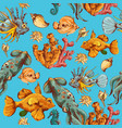 sea creatures sketch colored seamless pattern vector image vector image