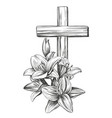 cross and floral blooming lilies easter symbol vector image vector image