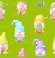seamless grass pattern with cute gnomes for happy vector image vector image