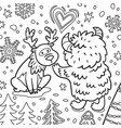cute bigfoot or yeti with deer in forest vector image