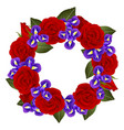red rose and iris flower wreath vector image