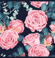 vintage seamless pattern with pink roses vector image