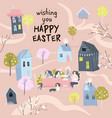 cartoon happy family having easter dinner vector image vector image