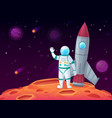 astronaut in lunar surface rocket spaceship space vector image vector image