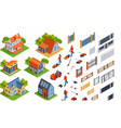 isometric house fence set vector image vector image