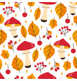 autumn seamless pattern with fly agaric berries vector image vector image