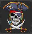 skull head in pirate hat with two crossed swords vector image