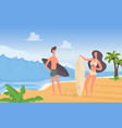 surfer couple people with surfboards on summer vector image