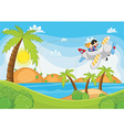 kids flying by plane vector image