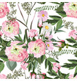pink eustoma with wild field flowers pattern vector image